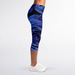 Royal Blue Rose Print Women's Capri Leggings
