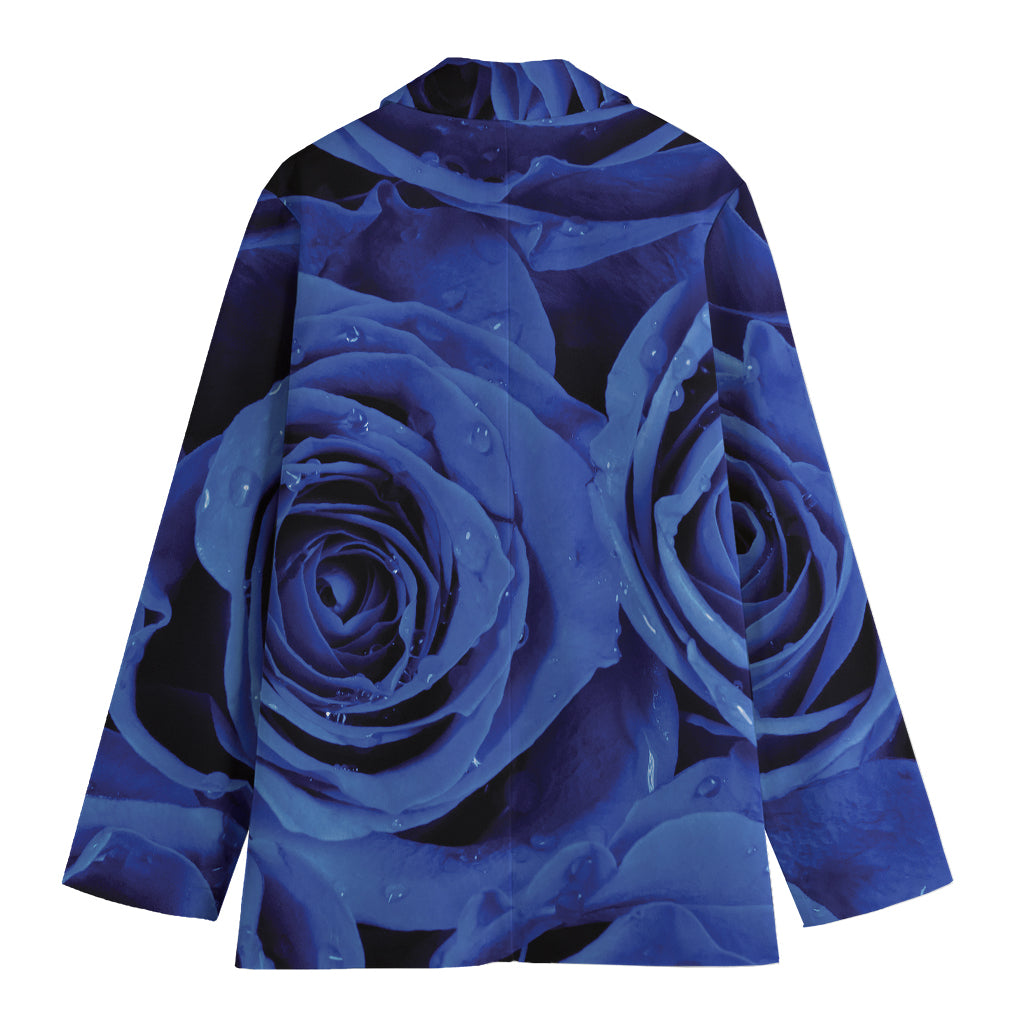 Royal Blue Rose Print Women's Cotton Blazer