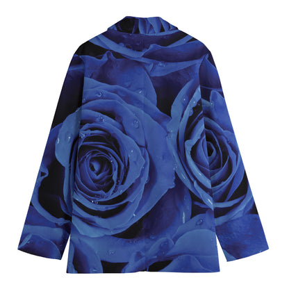 Royal Blue Rose Print Women's Cotton Blazer