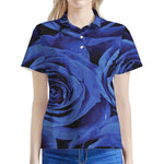 Royal Blue Rose Print Women's Polo Shirt