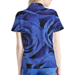 Royal Blue Rose Print Women's Polo Shirt