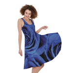 Royal Blue Rose Print Women's Sleeveless Dress