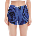 Royal Blue Rose Print Women's Split Running Shorts