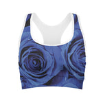 Royal Blue Rose Print Women's Sports Bra