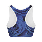 Royal Blue Rose Print Women's Sports Bra