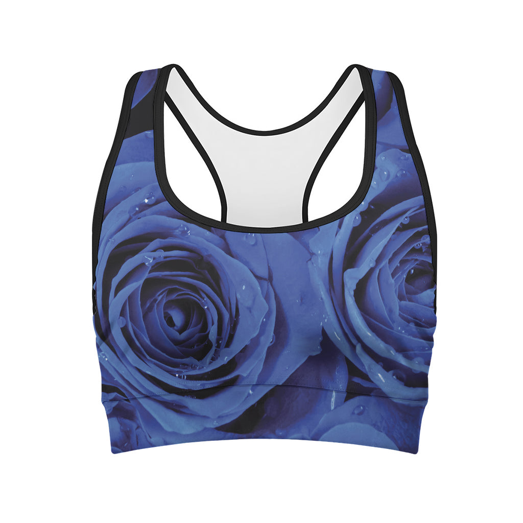 Royal Blue Rose Print Women's Sports Bra