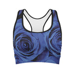 Royal Blue Rose Print Women's Sports Bra