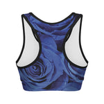 Royal Blue Rose Print Women's Sports Bra
