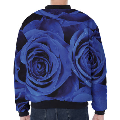 Royal Blue Rose Print Zip Sleeve Bomber Jacket