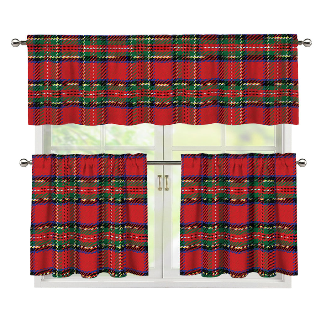 Royal Stewart Tartan Pattern Print 3 Piece Kitchen Curtains