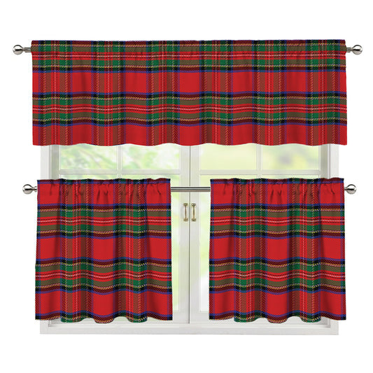 Royal Stewart Tartan Pattern Print 3 Piece Kitchen Curtains