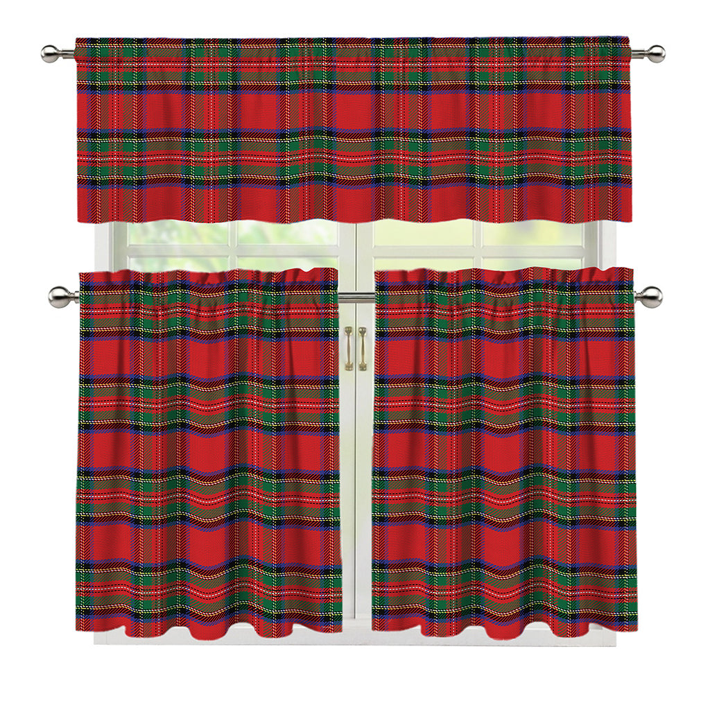 Royal Stewart Tartan Pattern Print 3 Piece Kitchen Curtains