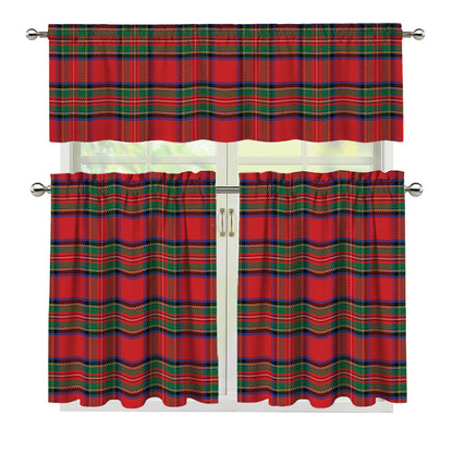 Royal Stewart Tartan Pattern Print 3 Piece Kitchen Curtains