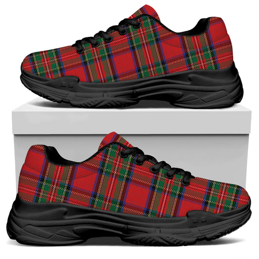 Royal Stewart Tartan Pattern Print Black Chunky Shoes