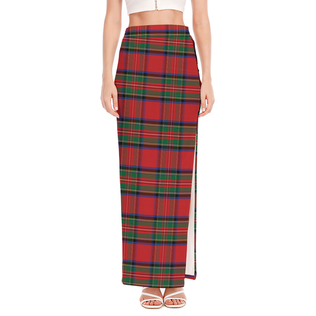 Royal Stewart Tartan Pattern Print High Slit Maxi Skirt
