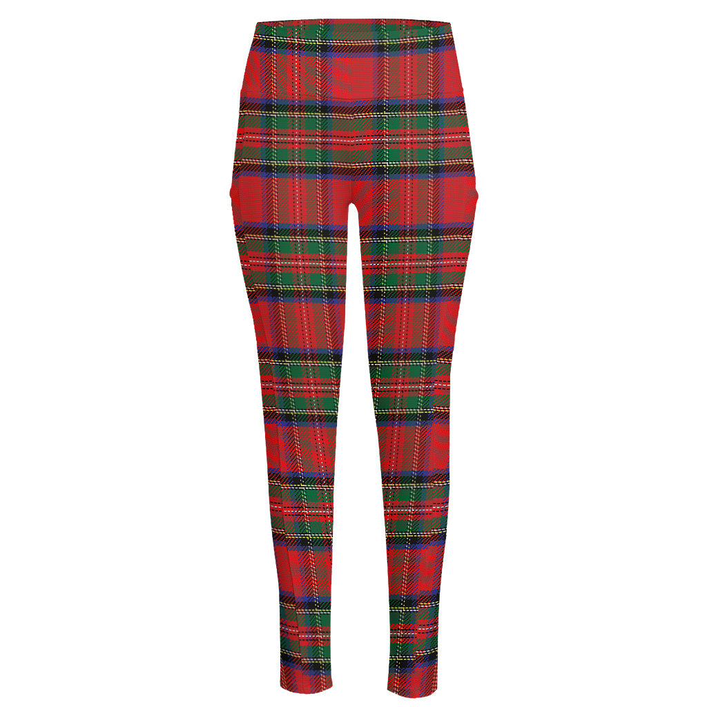 Royal Stewart Tartan Pattern Print High-Waisted Pocket Leggings