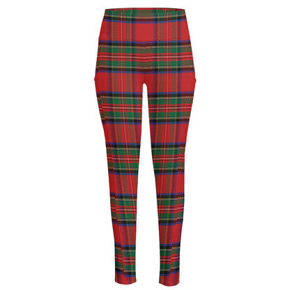 Royal Stewart Tartan Pattern Print High-Waisted Pocket Leggings