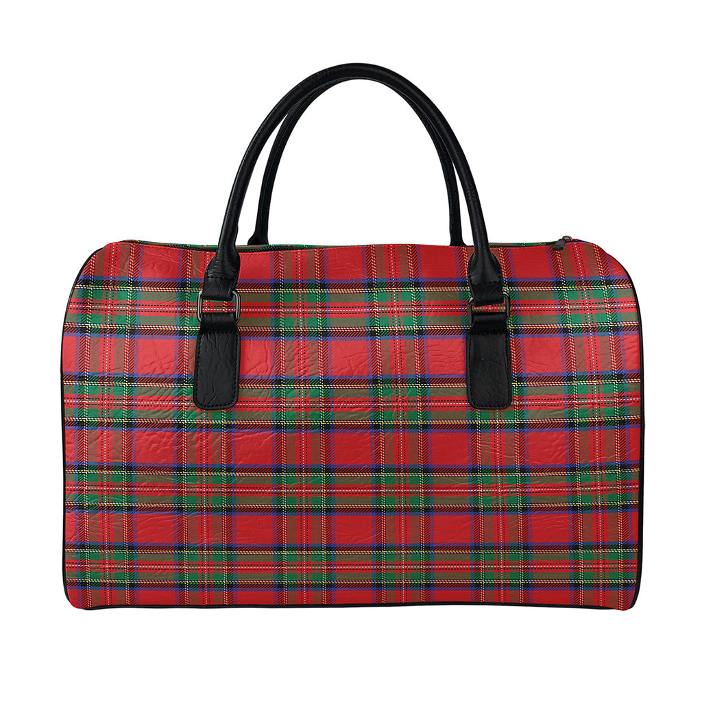 Royal Stewart Tartan Pattern Print Leather Duffle Bag
