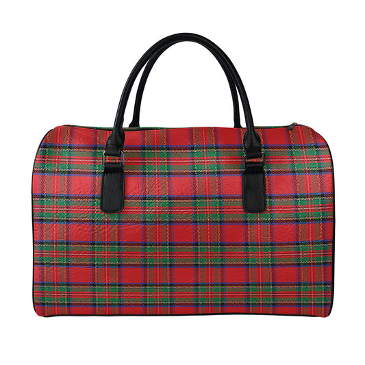 Royal Stewart Tartan Pattern Print Leather Duffle Bag