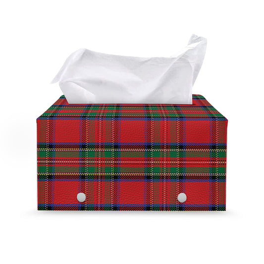 Royal Stewart Tartan Pattern Print Leather Tissue Box Cover