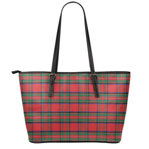 Royal Stewart Tartan Pattern Print Leather Tote Bag