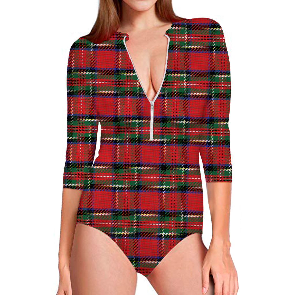 Royal Stewart Tartan Pattern Print Long Sleeve Swimsuit