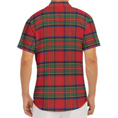 Royal Stewart Tartan Pattern Print Men's Deep V-Neck Shirt