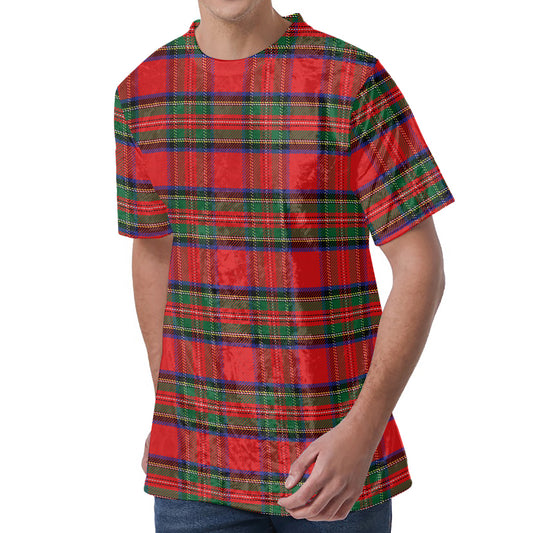 Royal Stewart Tartan Pattern Print Men's Velvet T-Shirt