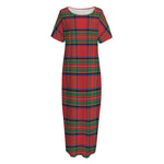 Royal Stewart Tartan Pattern Print Short Sleeve Long Nightdress