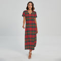 Royal Stewart Tartan Pattern Print Short Sleeve Maxi Dress