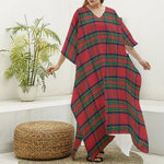 Royal Stewart Tartan Pattern Print Silk V-Neck Kaftan Dress