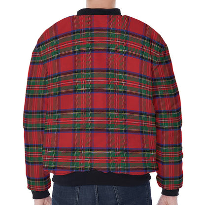 Royal Stewart Tartan Pattern Print Zip Sleeve Bomber Jacket