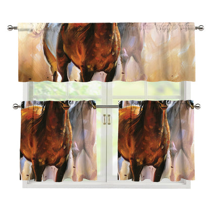 Running Horses Painting Print 3 Piece Kitchen Curtains