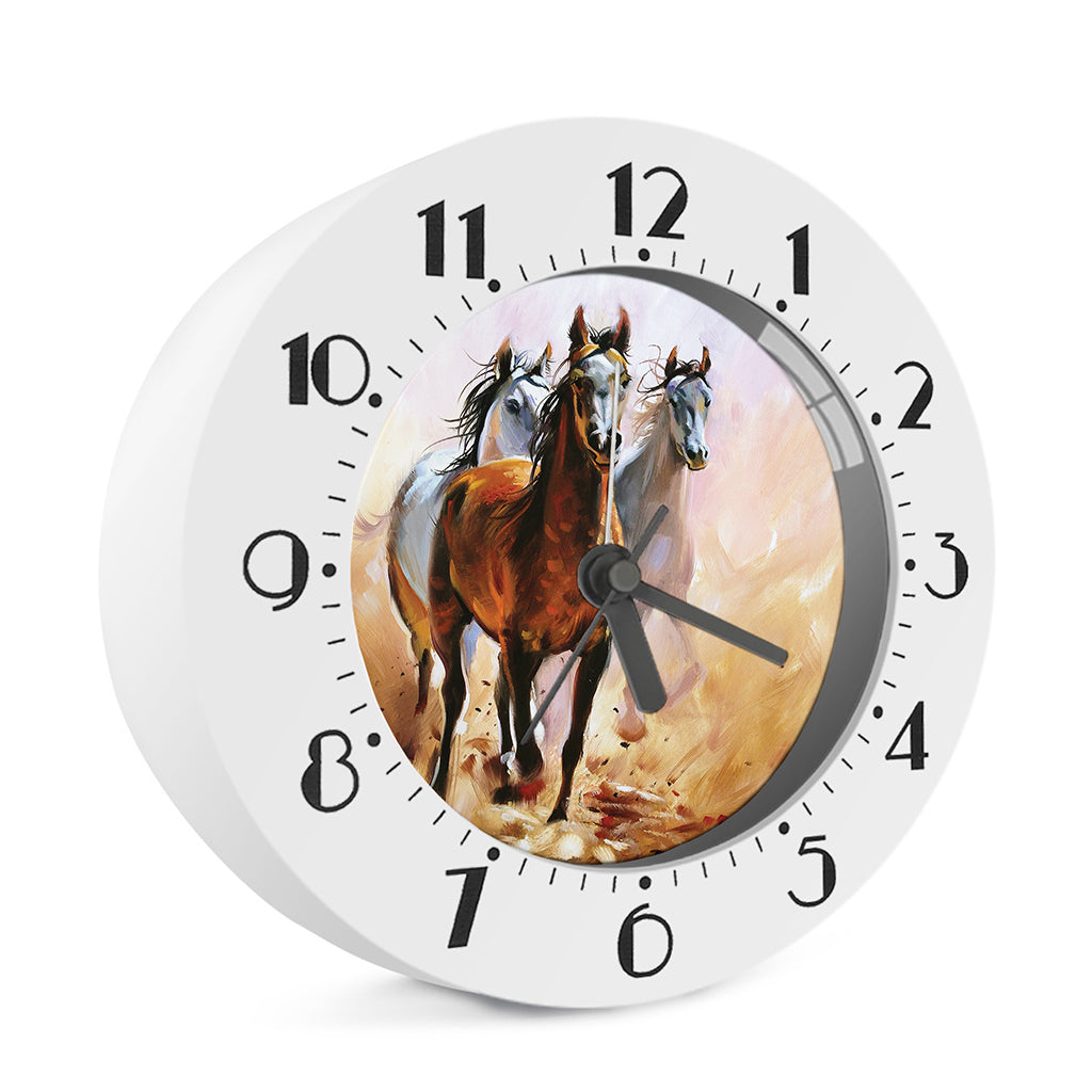 Running Horses Painting Print Alarm Clock