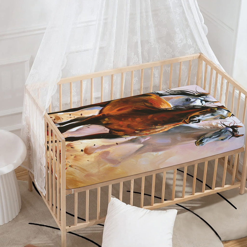 Running Horses Painting Print Baby Crib Sheet