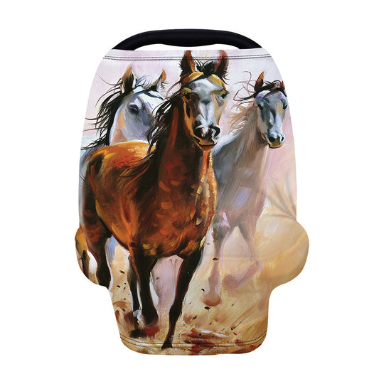 Running Horses Painting Print Baby Seat Cover
