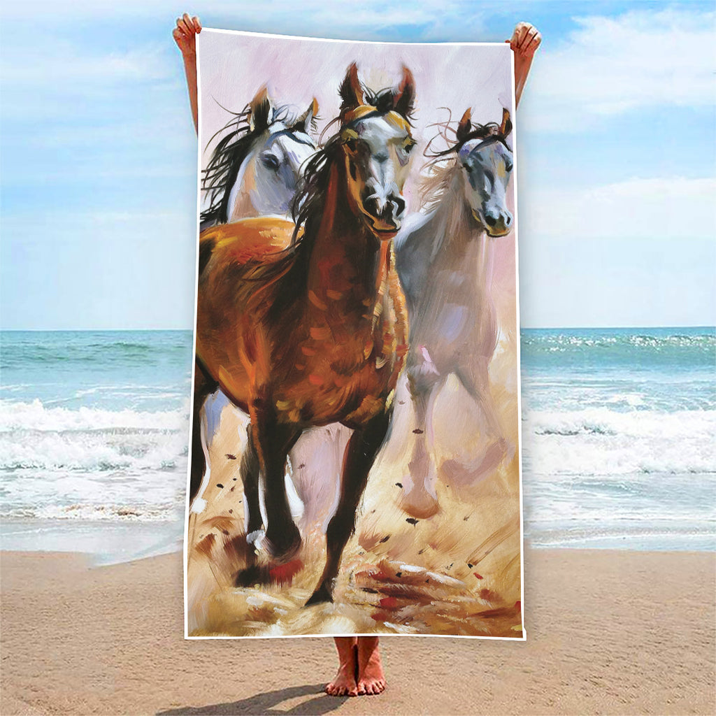 Running Horses Painting Print Beach Towel