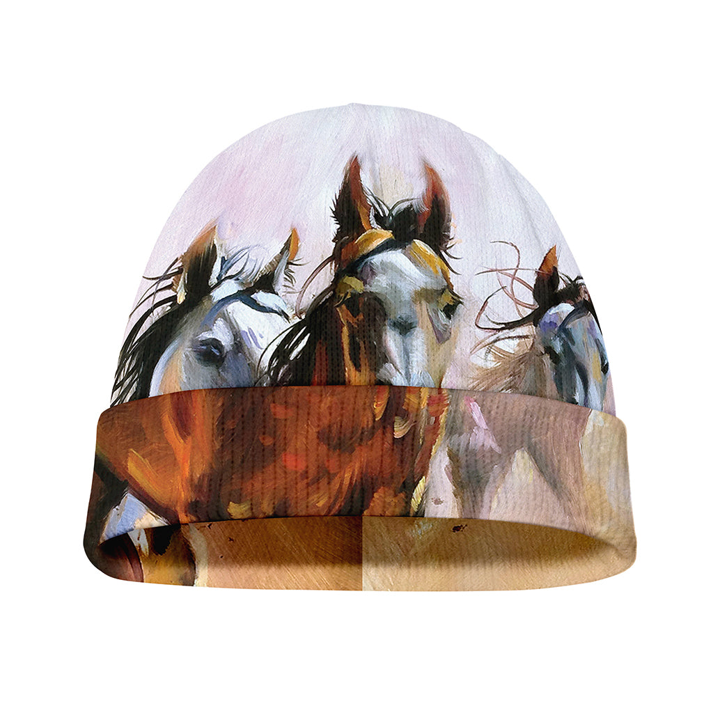 Running Horses Painting Print Beanie