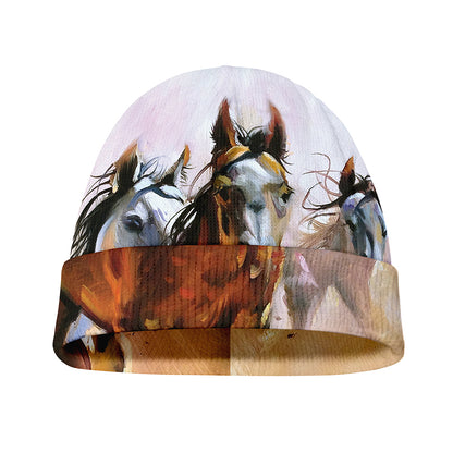 Running Horses Painting Print Beanie