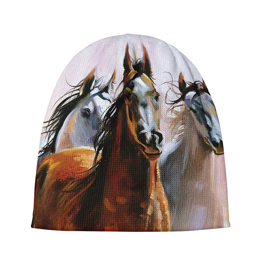 Running Horses Painting Print Beanie