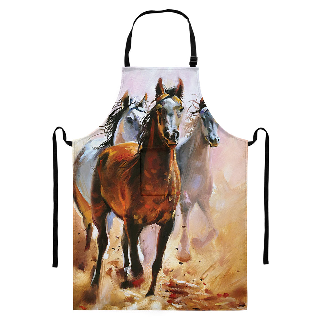 Running Horses Painting Print Bib Apron With Pocket
