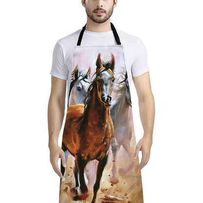 Running Horses Painting Print Bib Apron With Pocket