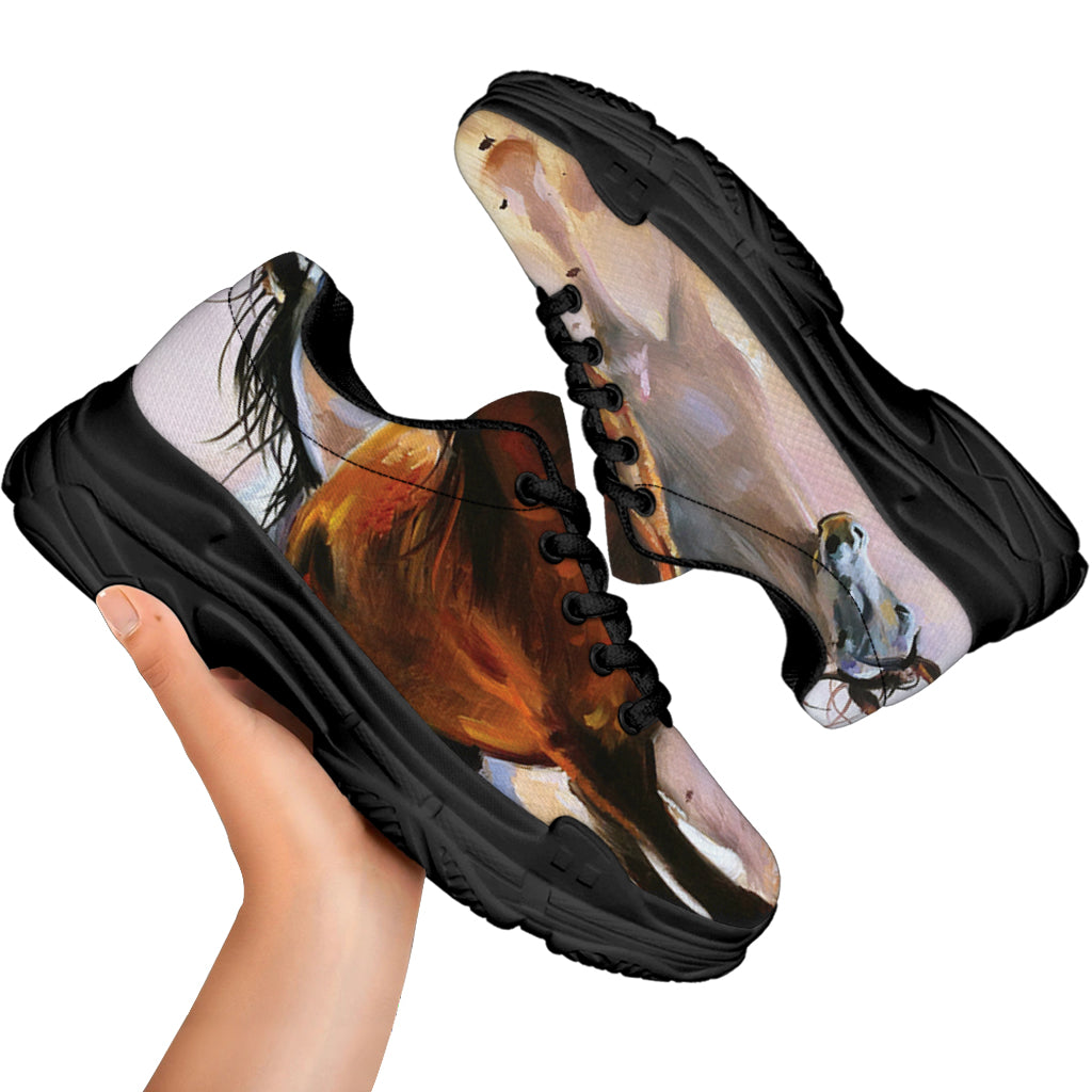 Running Horses Painting Print Black Chunky Shoes