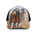Running Horses Painting Print Black Mesh Trucker Cap