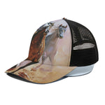 Running Horses Painting Print Black Mesh Trucker Cap