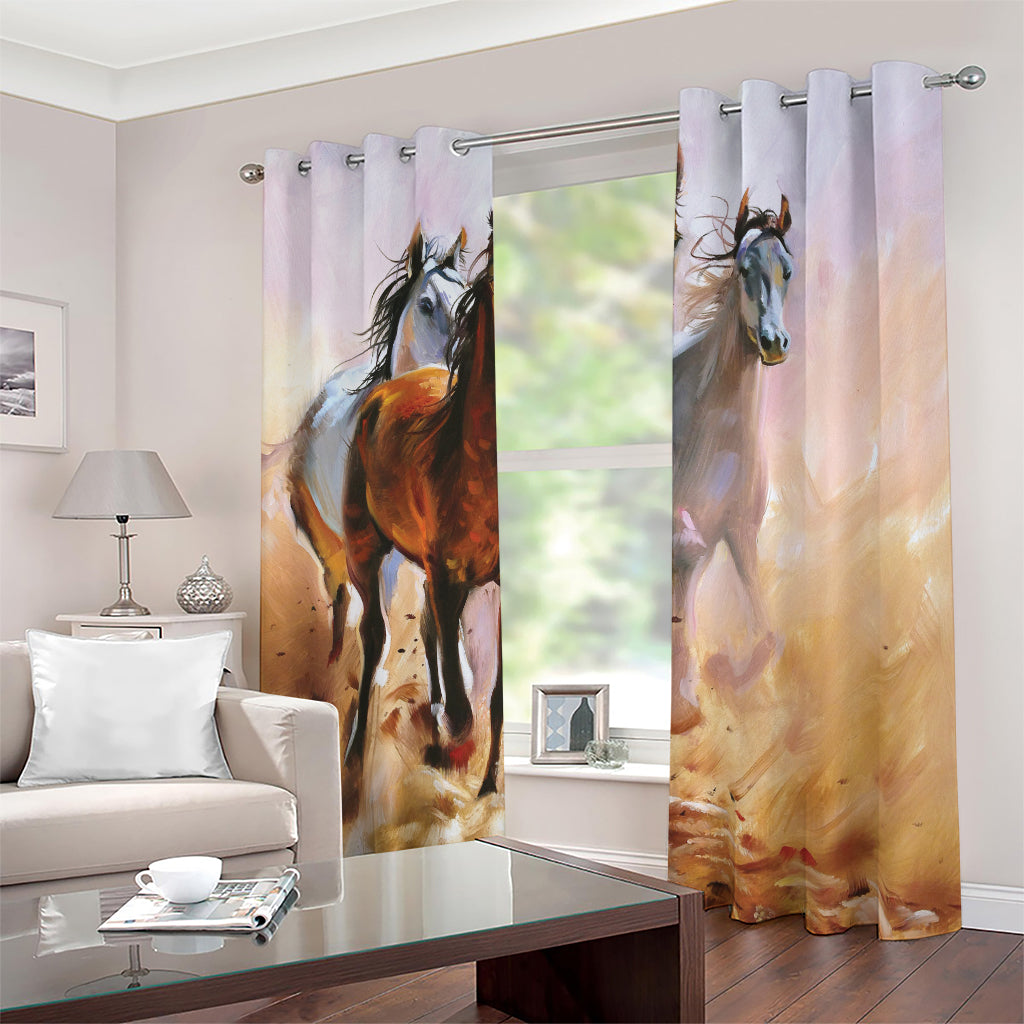 Running Horses Painting Print Blackout Grommet Curtains