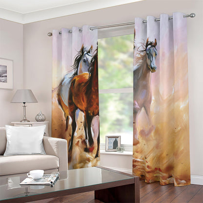 Running Horses Painting Print Blackout Grommet Curtains