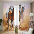 Running Horses Painting Print Dimout Pencil Pleat Curtains