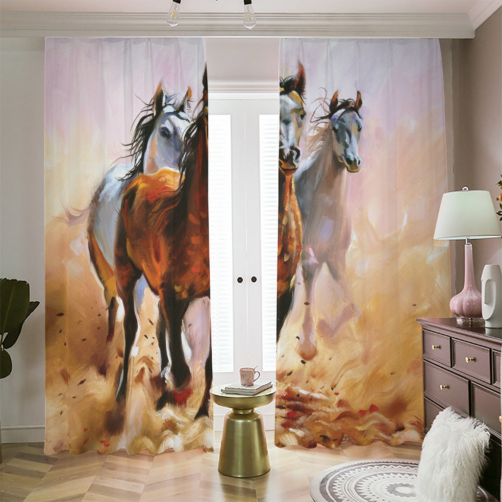 Running Horses Painting Print Blackout Pencil Pleat Curtains