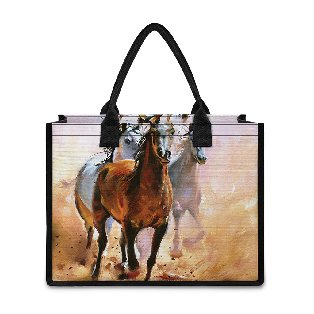 Running Horses Painting Print Canvas Tote Bag